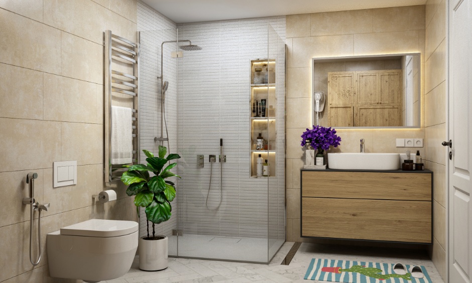 Bathroom interior and tiling work by ARK in Delhi